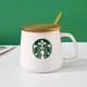 Starbucks (Starbucks) cup limited edition simple European water cup mug household ceramic cup small gift Starbucks style coffee cup breakfast p style (cup + spoon + bamboo lid) 450ml