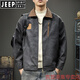JEEP SPIRIT2025 New Autumn Trendy Brand Loose Leather Jacket Men's American Retro Contrast Color Lapel Motorcycle Pu Leather Jacket Black Gray S Suitable Weight 90-110Jin Jin is equal to 0.5 kg