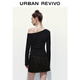 UR2025 new autumn women's urban vacation slanted shoulder collar pleated slim short T-shirt UYY450293 black S