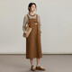 INMAN two-piece set 2025 autumn college retro Maillard striped long-sleeved T-shirt slit suspender skirt light brown S