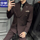 ROMON Autumn and Winter Thick Dark Striped Suit Men's Suit Korean Slim Fit Business Formal Easy-Care Three-piece Suit Burgundy (Single-piece Suit) XL (120-135Jin Jin equals 0.5kg)