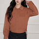 CHOCOOLATE it women's French solid color high-end long-sleeved shirt for women 2025 autumn and winter new design short shirt for women brick red one size