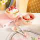Girly Heart Strawberry Double-Eared Bowl and Spoon Thickened Soup Bowl Salad Bowl Rice Bowl Household Bowl High-Looking Underglaze Color Tableware Light Pink Strawberry Double-Eared Bowl (1 Bowl 1 Spoon) 2-piece Set