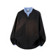 Dingfengbaoluo sweatshirt men's spring American casual fake two-piece loose retro shirt collar top DP02 ultimate black 3XL