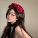 Beautifully made dark gothic style Lolita red rose headband for female brother Halloween cos funny photo headband bride hair accessories 1 red rose headband