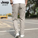 JEEP SPIRIT Casual Pants Men's Summer Overalls Outdoor Loose Sports Pants Summer Straight Pants Long Pants Light Gray XL