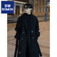 ROMON Belt Tie Mid-Length Woolen Coat Men's Knee-Level Loose Winter Thickened Korean Woolen Windbreaker Jacket Trend Black Counter Genuine 3XL Recommended 180-210Jin Jin is equal to 0.5 kg