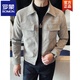 ROMON nubuck leather men's jacket autumn 2026 new fashion trend lapel short double pocket motorcycle top coffee color 2XL (140-155Jin Jin equals 0.5kg)