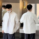 2025 Spring and Summer Simple Henry Collar Casual Shirt Men's Fashion Old Money Style Loose Versatile Textured Long-Sleeved Top White XL _ 155-180Jin Jin equals 0.5 kg