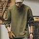 Jeanswest American heavy combed cotton t-shirt men's autumn and winter new solid color loose Henry collar trendy brand long-sleeved T-shirt military green 2XL suitable for 160-180Jin Jin equals 0.5 kg