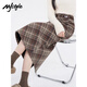 MJ STYLE woolen plaid skirt women's 2025 new spring and autumn high waist slimming slit hip mid-length skirt Khaki L