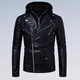 Fang Shaofeng fake two-piece spliced leather jacket men's hooded Harley motorcycle jacket 2025 spring and autumn workwear diagonal zipper pocket leather jacket black XL size 140-155Jin Jin is equal to 0.5 kg