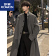 ROMON Korean style men's handsome loose lazy style stand collar British style winter windbreaker trendy knee-length woolen coat brown 3XL 170-185Jin Jin is equal to 0.5 kg