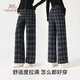 Ying's Maternity Pants Autumn and Winter Style Plush Warm Pants Unsupported Belly Wide Leg Pants Large Size Full Pregnancy Casual Pants Plaid Pants XL