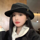 Lu Shanwu Hat Qianjin Style Retro Knitted Curly Top Hat Fisherman Hepburn Style Elegant Women's Autumn and Winter Hiking Hat Basin Hat Curly Top Hat Classic Black (56-58cm)