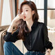 French satin chic shirt for women 2026 spring and autumn new high-end drape long-sleeved temperament professional shirt top 7518 black exposed button long sleeves high-quality satin L Recommended 110-125 Jin Jin equals 0.5 kg