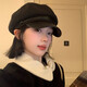 Beret women's 2025 new Maillard woolen newsboy hat octagonal hat autumn and winter PU hat retro painter #1098-black one size fits all (54-59cm)