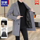 ROMON high-end goose down lining double-sided woolen coat men's woolen windbreaker mid-length coat autumn and winter black (67 wool goose down XL 140-155Jin Jin equals 0.5 kg