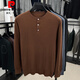 Pierre Cardin men's Henry round neck casual fashion sweater 2025 new spring and autumn sweater base layer versatile solid gray XL