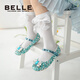 Belle children's shoes, girls' Elsa Princess shoes, 25 autumn new leather shoes, crystal shoes, rhinestone shoes, single shoes, star diamond blue 26