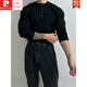 Pierre Cardin Henry collar long-sleeved sweater men's spring new American high-end muscular men's fitness all-match slim T-shirt Brown M 100Jin Jin is equal to 0.5 kg within