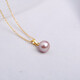 Half a grain of 18K gold natural freshwater pearl pendant, 925 silver necklace, Korean single pendant for women, round strong light, white pearl gold base + silver gold-plated chain 11-12mm