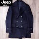 JEEP SPIRIT autumn and winter thickened wool coat men's double row casual navy short peacoat heavy woolen coat trendy dark blue L 135Jin Jin is equal to about 0.5 kg