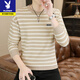 Playboy's new sweatshirt men's spring, autumn and winter round neck versatile slim fit plus velvet high-end striped men's long-sleeved T-shirt bottoming shirt 3376-black spring and autumn style XL recommended 130-145Jin Jin equals 0.5 kg