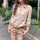 Zuoxu old money style relaxed wide linen long-sleeved shirt for women 2026 spring and autumn design slim casual versatile jacket linen color M (95-105Jin Jin is equal to 0.5 kg)
