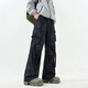IZEXX American overalls men's autumn high street straight wide leg trendy tie-dyed casual long pants KW99 black XL
