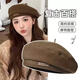 Hat ladies beret temperament pure and elegant black woolen face small spring and summer beret hat literary British style leather label beret black