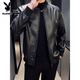 Playboy Baseball Collar Thickened Warm Leather Jacket Men's Slim Autumn and Winter Short Retro Youth and Middle-aged Leather Jacket Autumn and Winter Black Velvet Winter Velvet Thickened L Small
