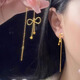 NSYCA Old Phoenix 999 gold-plated fugitive princess golden ear wire atmospheric earrings bow tassel earrings for women W-fugitive princess golden ear wire Lao Fengxiang same style