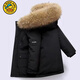 G.duck2025 new winter style boys' down cotton coat, Korean version, medium and large children's thickened mid-length large fur collar cotton coat, trendy black 120 105cm-115cm