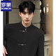 ROMON high-end new Chinese casual suit men's national style stand-up collar tunic style airplane button loose suit suit black two-piece suit top + pants 2XL