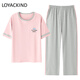 LOYACKIND summer short-sleeved pajamas suit trousers 100 cotton women's sports cotton home clothes thin large size can be worn outside Y9711 M