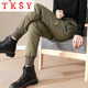 TKSY down pants women's winter outer wear 2026 new high-waist Northeast cold-proof footwear workwear snow plus velvet thickened cotton pants Army Green 2XL Weight 128-138Jin Jin is equal to 0.5 kg