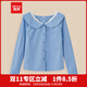 IEF/Aiyifu Slightly Fat Plus Size Women's Clothing 2025 Autumn New Gentle Commuting Lace Collar Shirt Blue M