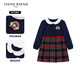 Teenie Weenie Kids 26 years new baby girl patchwork plaid long-sleeved dress navy blue 90cm