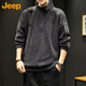 JEEP Jeep sweatshirt men's spring and autumn corduroy thickened warm loose long-sleeved T-shirt zipper men's dark gray XL