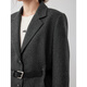 ELLE sheep wool silhouette woolen suit jacket for women 2025 winter new style high-end belt commuter suit dark gray S