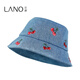 Lannuo cherry embroidered denim fisherman hat for women 2025 autumn new style big head circumference showing face small basin hat thin hat blue M (56-58cm)