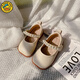 G.duck girls' small leather shoes 2025 spring and autumn new princess shoes with dress children's shoes pearl baby girl soft sole children's leather shoes beige 15 inner length 12.0 cm