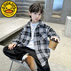 G.duck children's clothing boys' shirts spring and autumn 2025 new spring clothing big children plaid boys spring coat shirt trend black spring and autumn 120 cm
