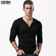 Fanshu Henry shirt long-sleeved T-shirt for men, low-neck American retro bottoming shirt, tight-fitting top, large V-neck spring and autumn style, white M 90-118Jin Jin equals 0.5 kg