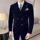 Jason's Corduroy Suit Men's Business Formal Double-breasted Autumn and Winter Thickened Jacket High-end Fashion Brand Casual Suit Set Navy Blue (Suit + Pants) 4XL