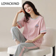 LOYACKIND summer short-sleeved pajamas suit trousers 100 cotton women's sports cotton home clothes thin large size can be worn outside Y9711 M