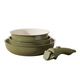NEW DREAM ceramic non-stick pot set, wok, soup pot and milk pot three-piece set with detachable handle, multi-functional home kitchen set, newly upgraded detachable handle, dark green, 3-piece set