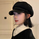 Beret women's 2025 new Maillard woolen newsboy hat octagonal hat autumn and winter PU hat retro painter #1098-black one size fits all (54-59cm)