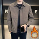 Casual men's jacket autumn and winter new jacket men's lapel cotton thickened versatile light business embroidered warm jacket coffee color cotton 4XL 4XL recommended 160-175Jin Jin equals 0.5 kg